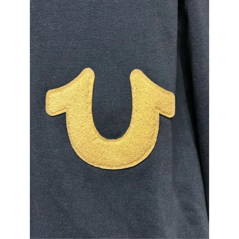 True Religion Navy Embroidered Insignia Varsity Jacket sz L NWT